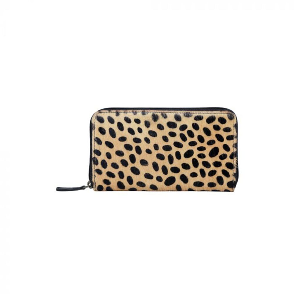 6897 Tan & Black Fuzzy Hair On Bifold Zip Around Wallet